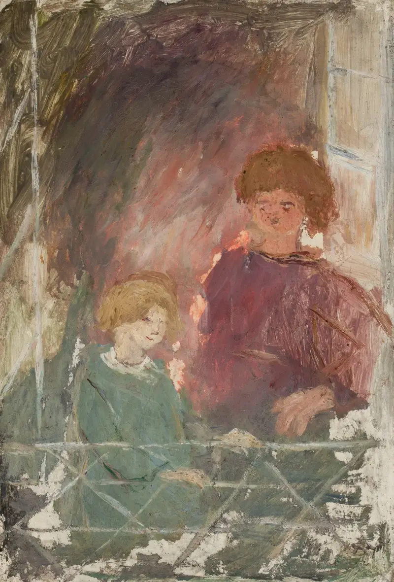 Two children on a balcony av Tadeusz Makowski