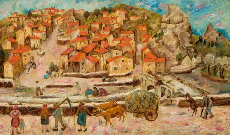 Blick von der Brücke in Espaly von Tadeusz Makowski