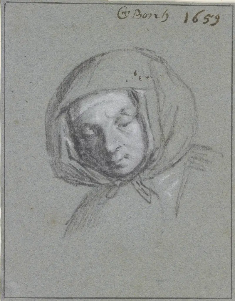 Frauenkopf mit einem Kopftuch av Gerard ter Borch