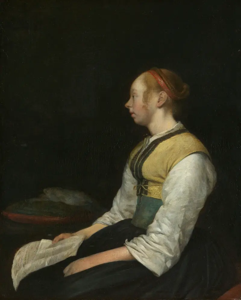 Sittande flicka i bonddräkt av Gerard ter Borch