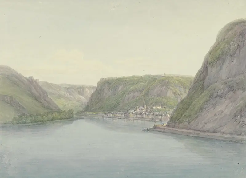 Utsikt över Rhendalen, till höger Sankt Goar av Christian Georg Schütz the elder