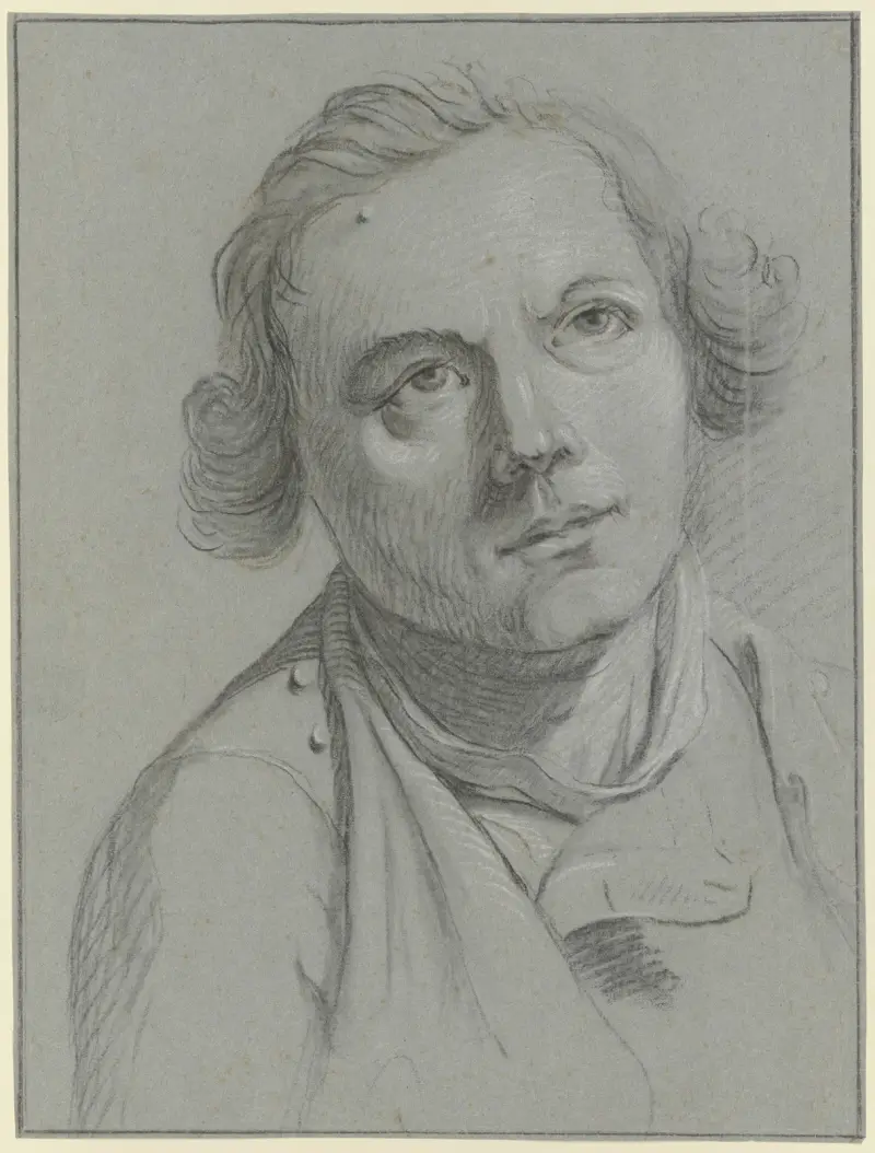 Brustbild eines bartlosen Mannes av Christian Georg Schütz the elder