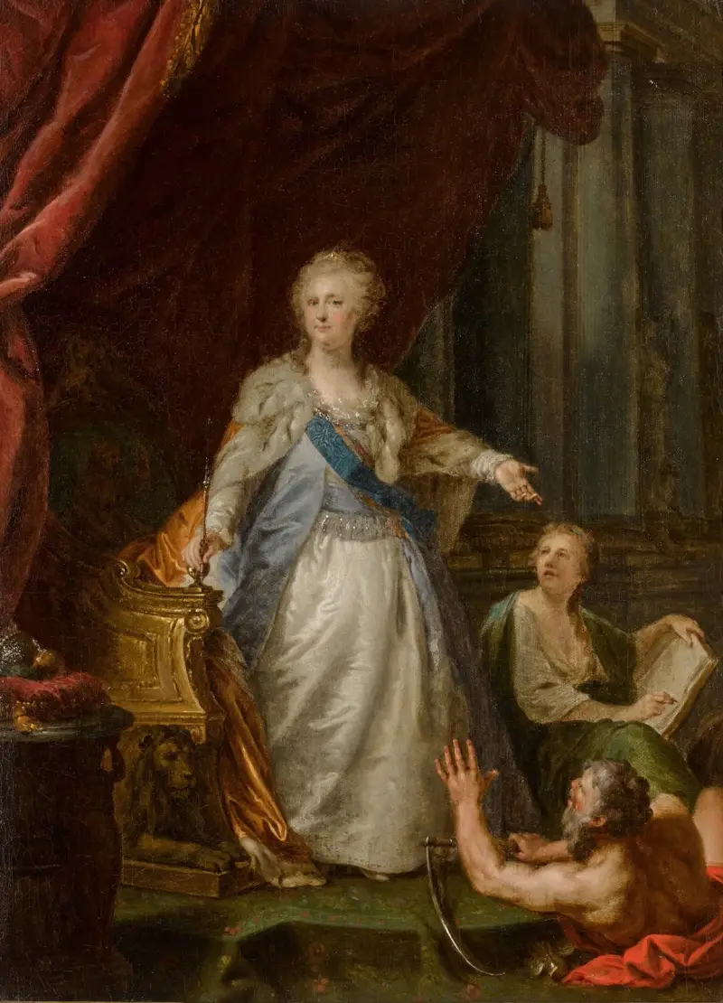 Kejsarinnan Katarina II med allegoriska figurer av Saturnus och Historien av Johann Baptist von Lampi the Elder