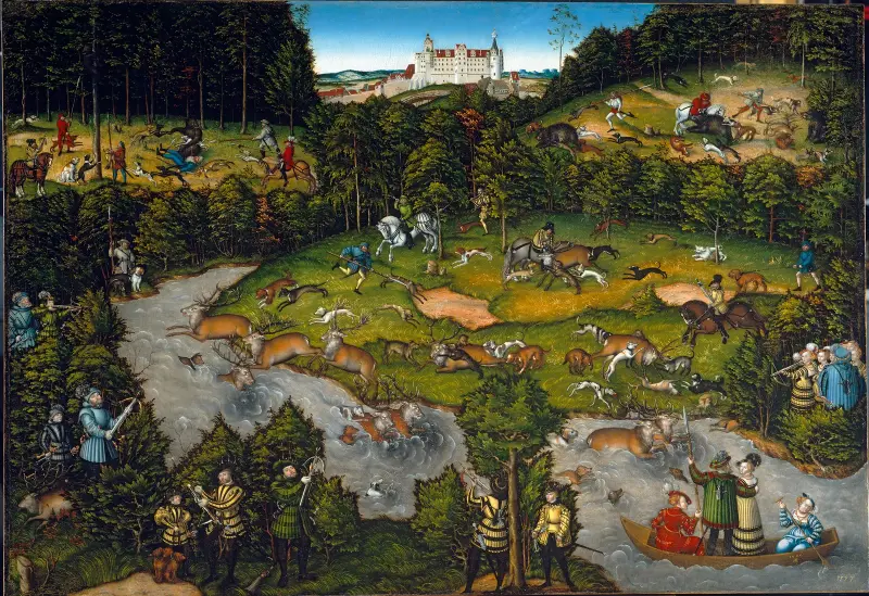 Jagd bei Schloss Hartenfels von Lucas Cranach the Elder