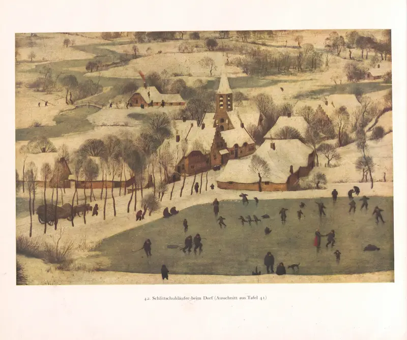 Schlittschuhläufer beim Dorf von Pieter Bruegel The Elder