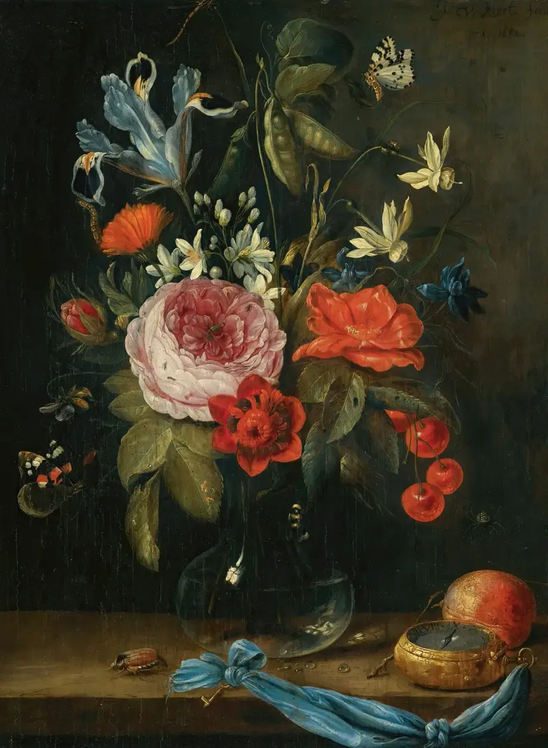 Stilleben med blommor i glasvas av Jan Van Kessel The Elder