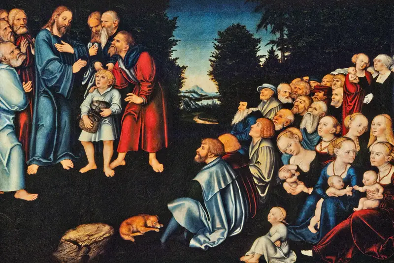 Undret med de fem bröden och de två fiskarna av Lucas Cranach the Elder