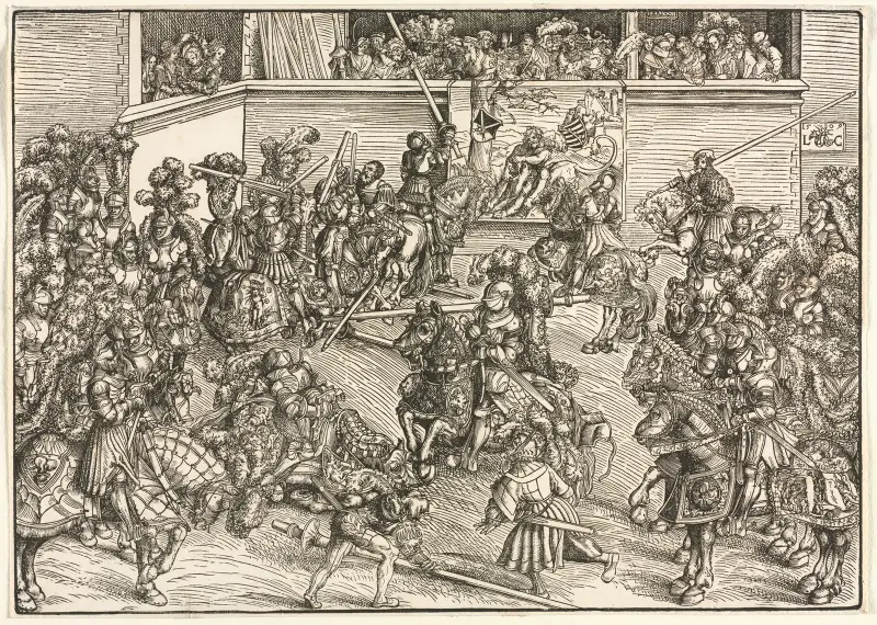 Den andra torneringen med Simson- och lejontapeten av Lucas Cranach the Elder
