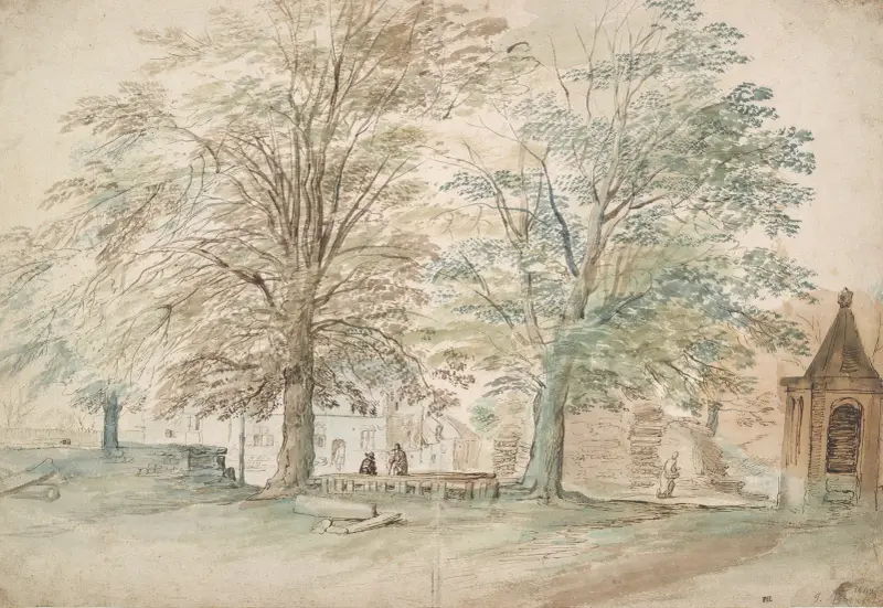 Bymötesplats under två gamla träd av Jan Brueghel The Elder