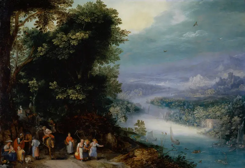 Zadrzewiona dolina rzeczna z drogą, Jan Brueghel The Elder