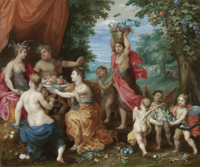 En backanal med Ceres, Bacchus och Venus av Jan Brueghel the Younger