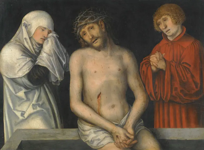 Kristus som smärtornas man med jungfru Maria och Johannes av Lucas Cranach the Younger