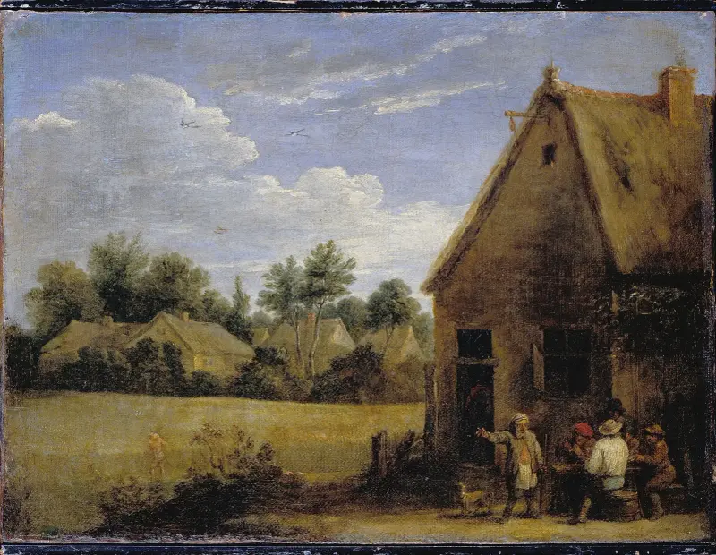 Bauernhaus mit Karten spielenden Bauern von David Teniers The Younger