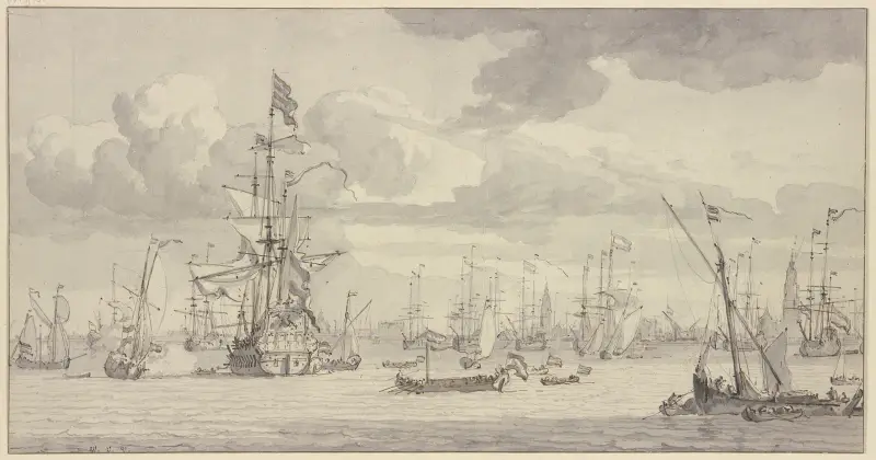 Die Gouden Leeuw vor Amsterdam av Willem van de Velde the Younger