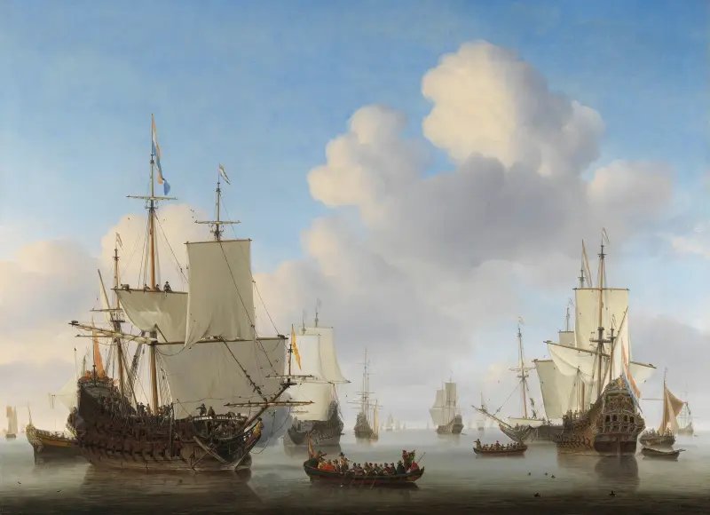 Nederländska skepp i en stilla sjö av Willem van de Velde the Younger