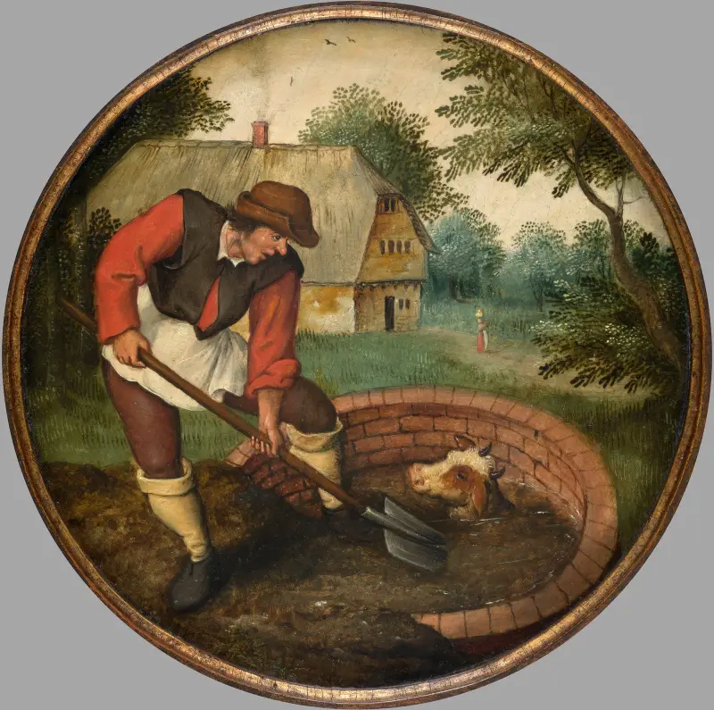 Det är för sent att fylla igen brunnen när kalven har drunknat av Pieter Brueghel The Younger