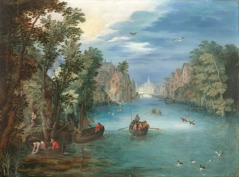 Flodlandskap med figurer av Jan Brueghel the Younger
