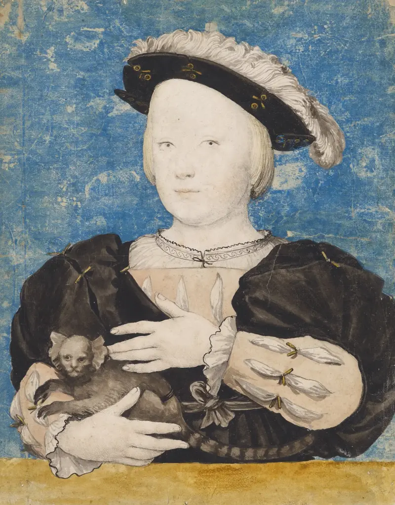 Porträtt av en pojke med en marmoset av Hans Holbein The Younger