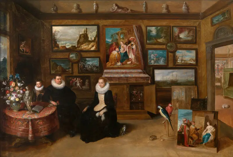 Porträtt av en familj i ett samlarkabinett av Frans Francken the Younger
