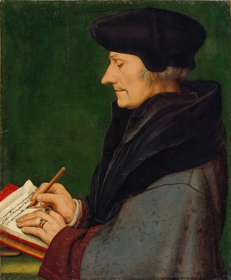 Porträt des Erasmus von Rotterdam schreibend von Hans Holbein The Younger