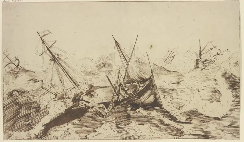 Havsstorm, fyra fartyg i fara av Willem van de Velde the Younger
