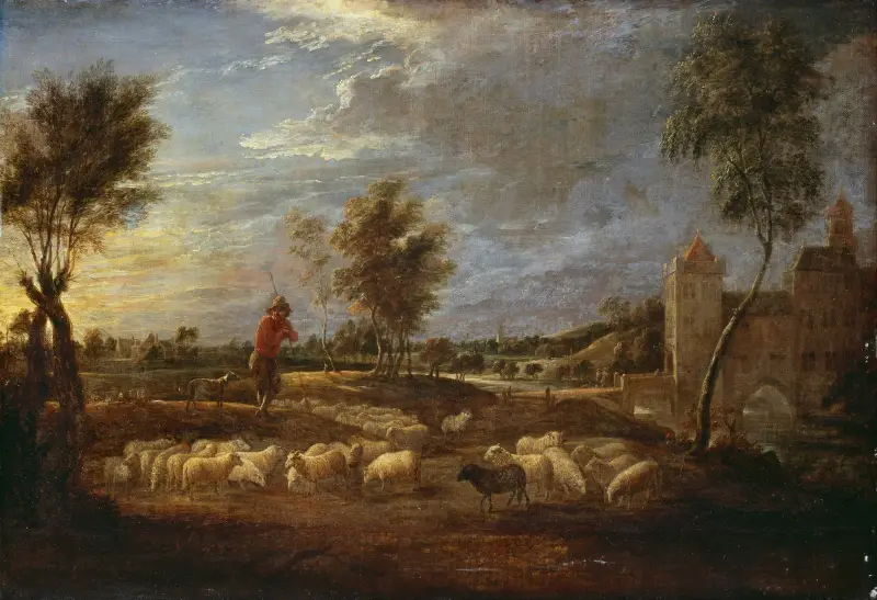 Solnedgångslandskap med herde och hans flock av David Teniers The Younger