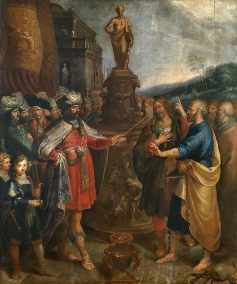 Kaiser Diokletian zeigt die Statue des Asklepios von Frans Francken the Younger