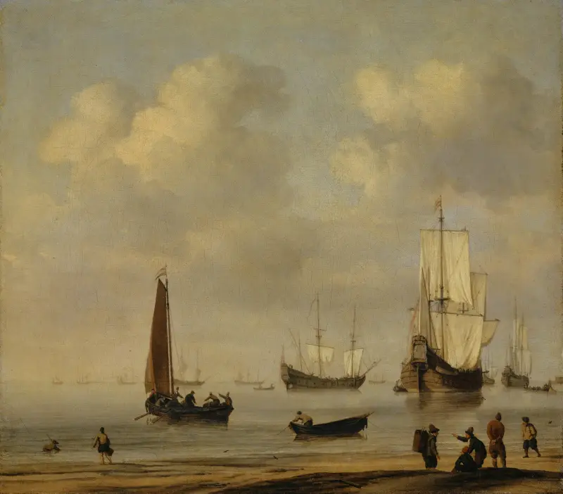 Dreimastige Schiffe und Fischerboote bei Windstille von Willem van de Velde the Younger