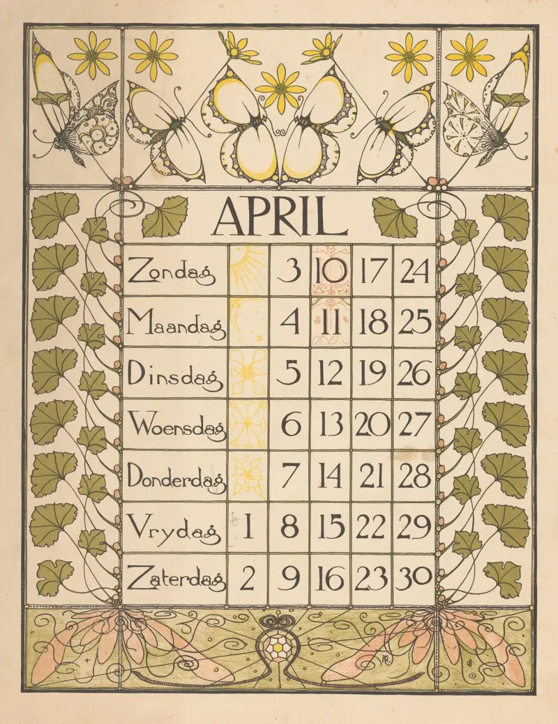 Kalenderblad för april 1898 av Theo Nieuwenhuis