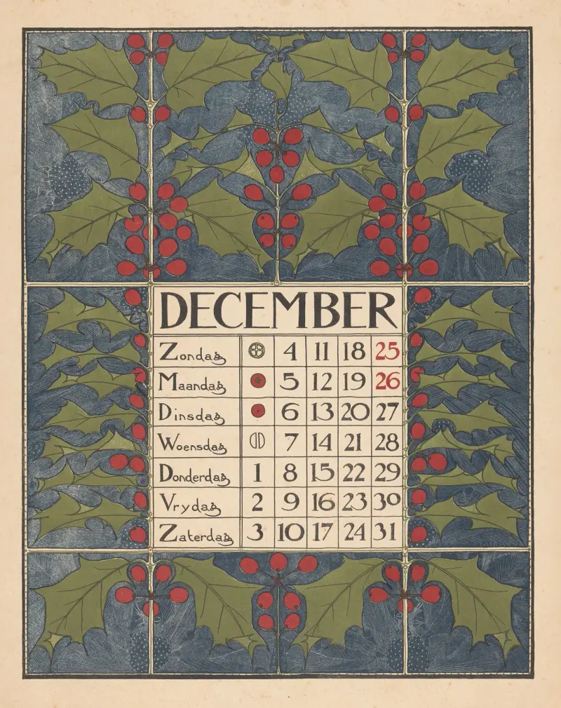Kalenderblad voor december 1898 av Theo Nieuwenhuis