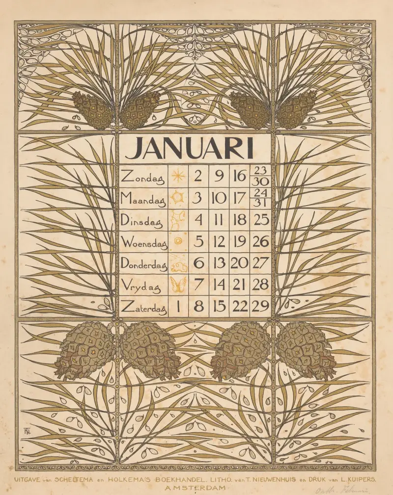 Kalenderblad för januari 1898 av Theo Nieuwenhuis