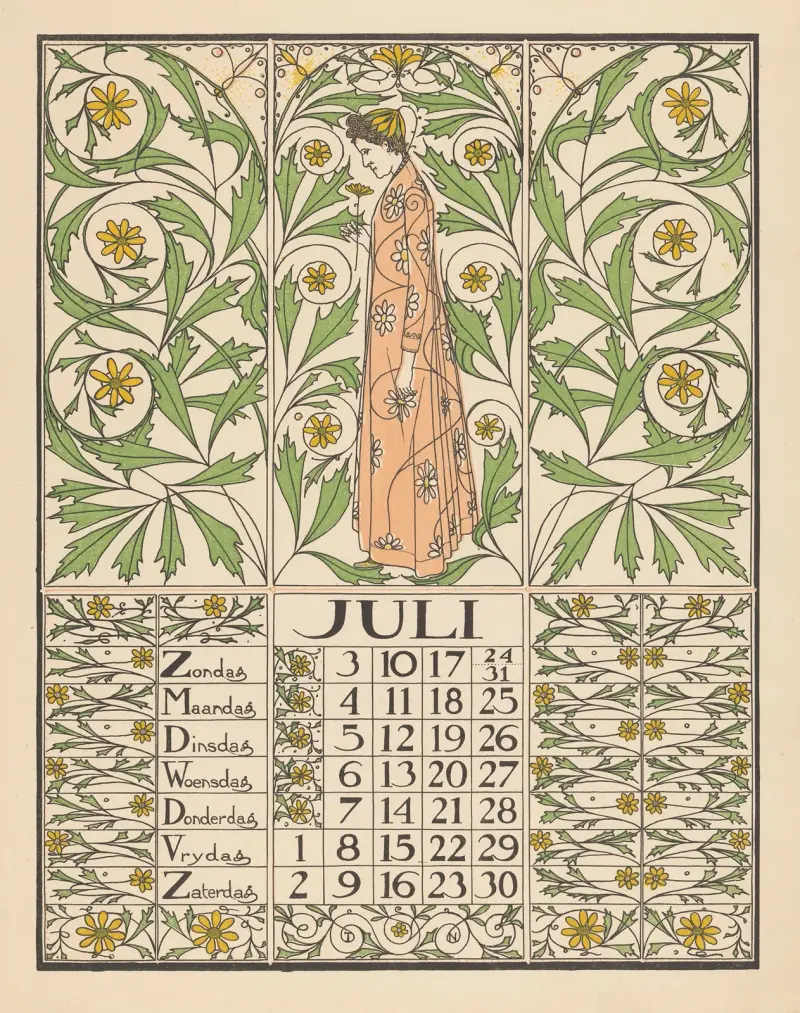 Kalenderblad voor juli 1898 av Theo Nieuwenhuis