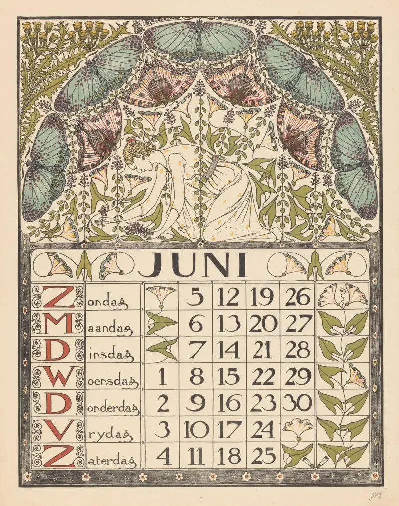 Kalenderblad voor juni 1898 av Theo Nieuwenhuis