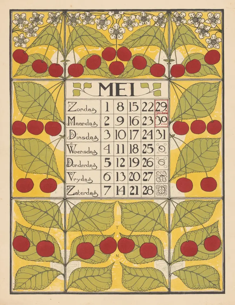 Kalenderblad för maj 1898 av Theo Nieuwenhuis
