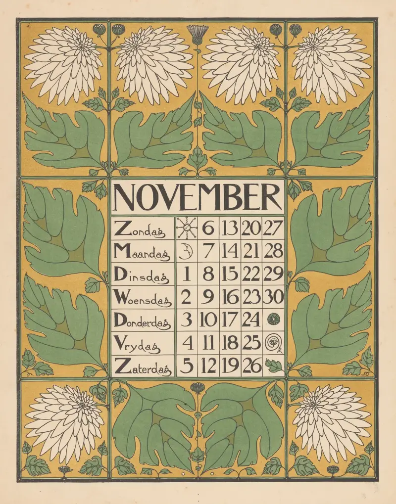 Kalenderblad för november 1898 av Theo Nieuwenhuis