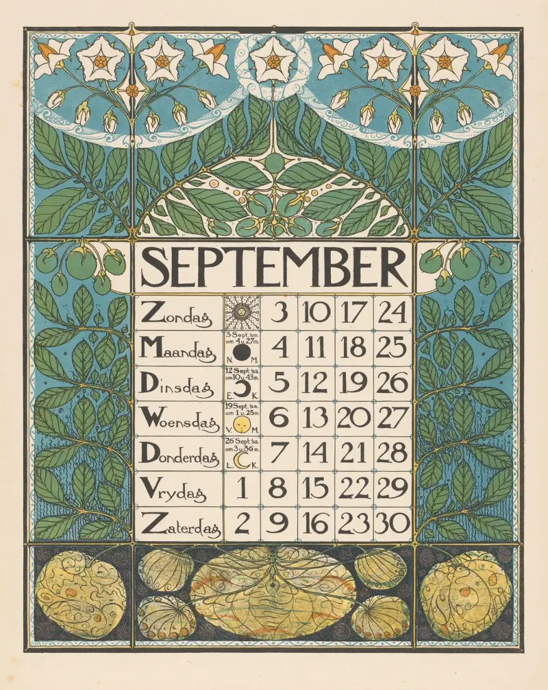 Kalenderblad för september 1899, 1898 – nr 1 av Theo Nieuwenhuis