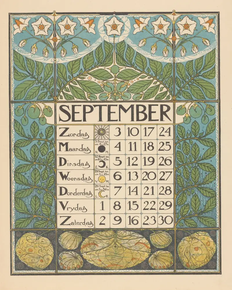 Kalenderblad för september 1899, 1898 – nr 2 av Theo Nieuwenhuis