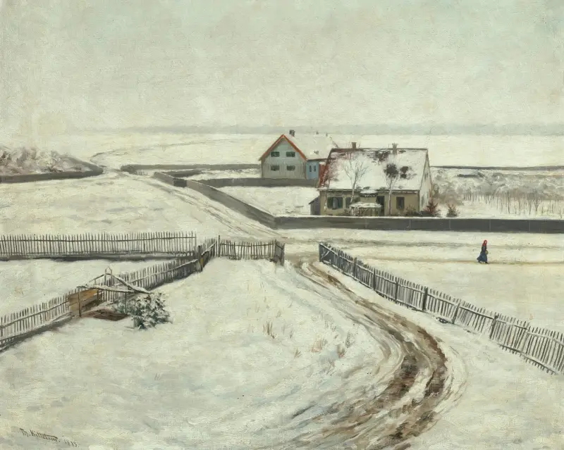 Häuser in einer Winterlandschaft von Theodor Kittelsen