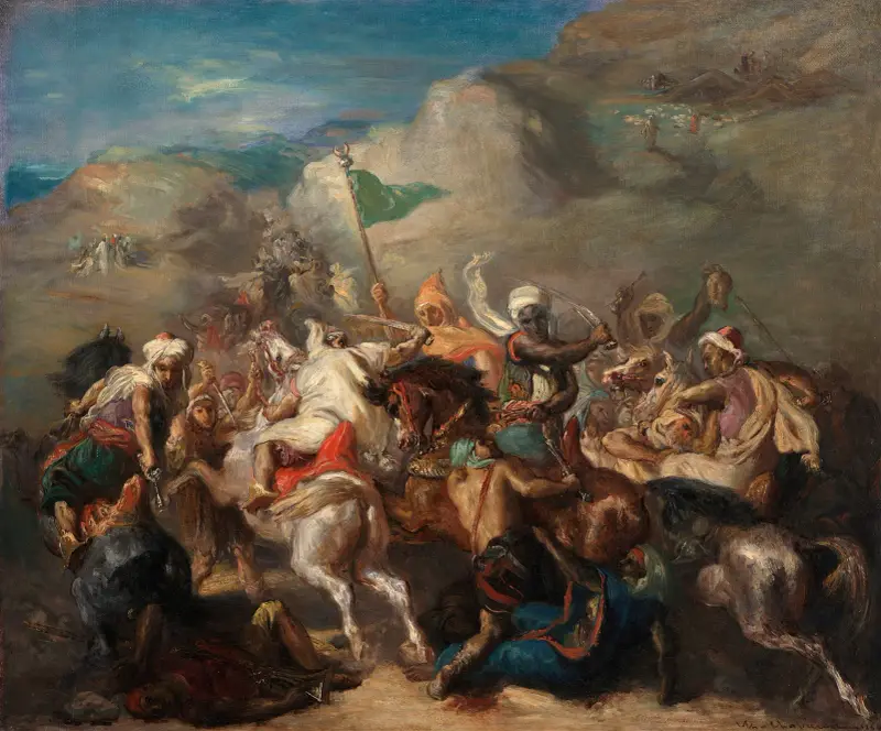 Arabische Reiter im Kampf um eine Fahne von Théodore Chassériau