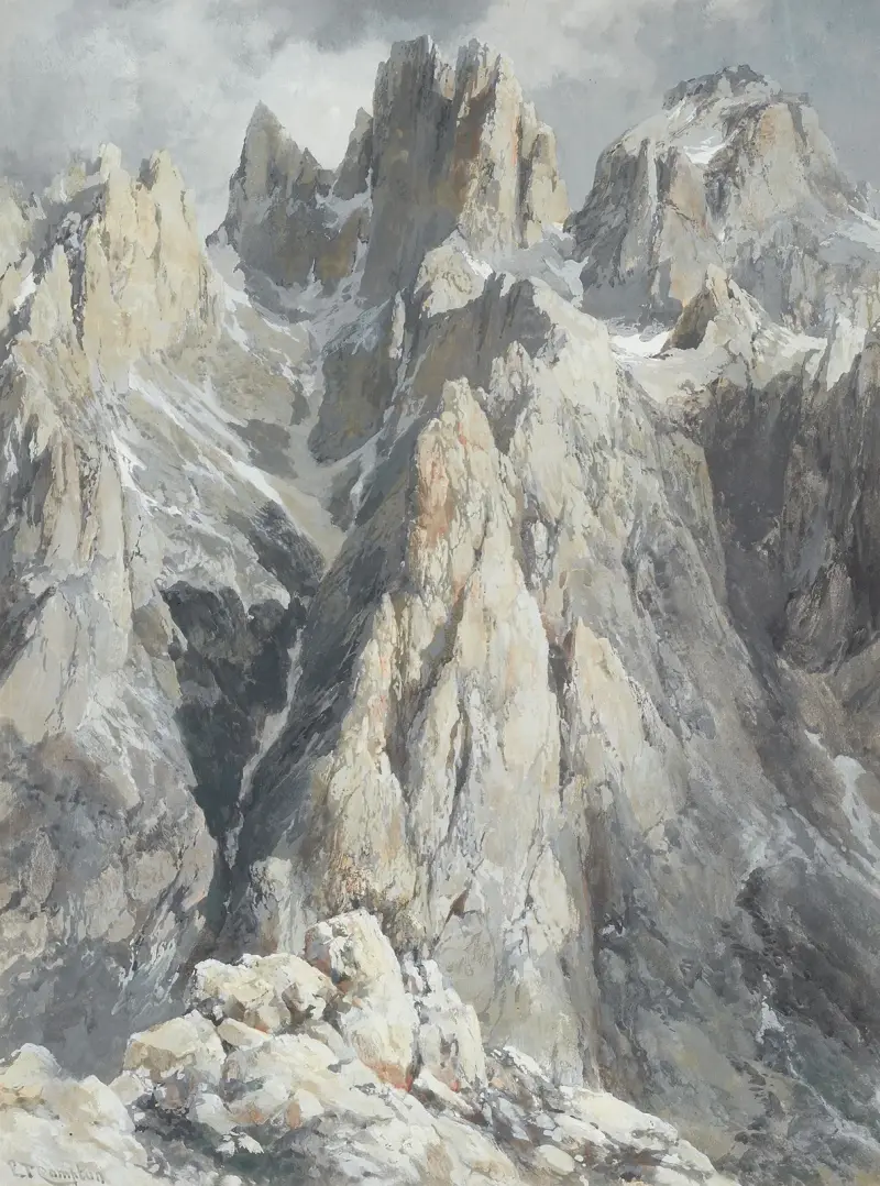 Cima di Fiocobon och Cima di Campido från Altipiano delle Pale di San Martinos nordvästra kant av Edward Theodore Compton
