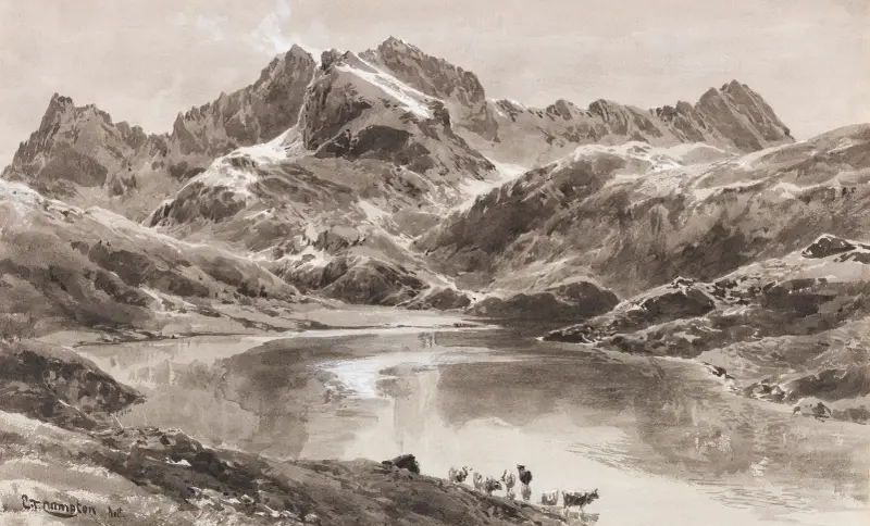 Zürsersee gegen die Wildgrubenspitze von Edward Theodore Compton