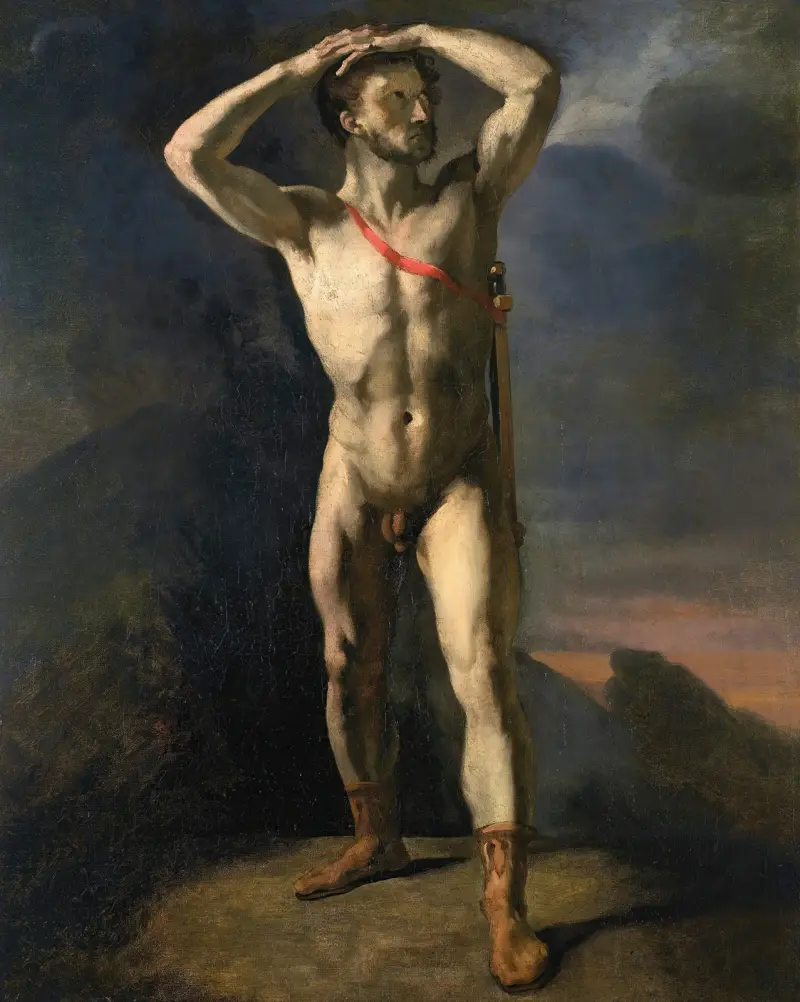 Akademistudie av naken man med svärd av Théodore Géricault
