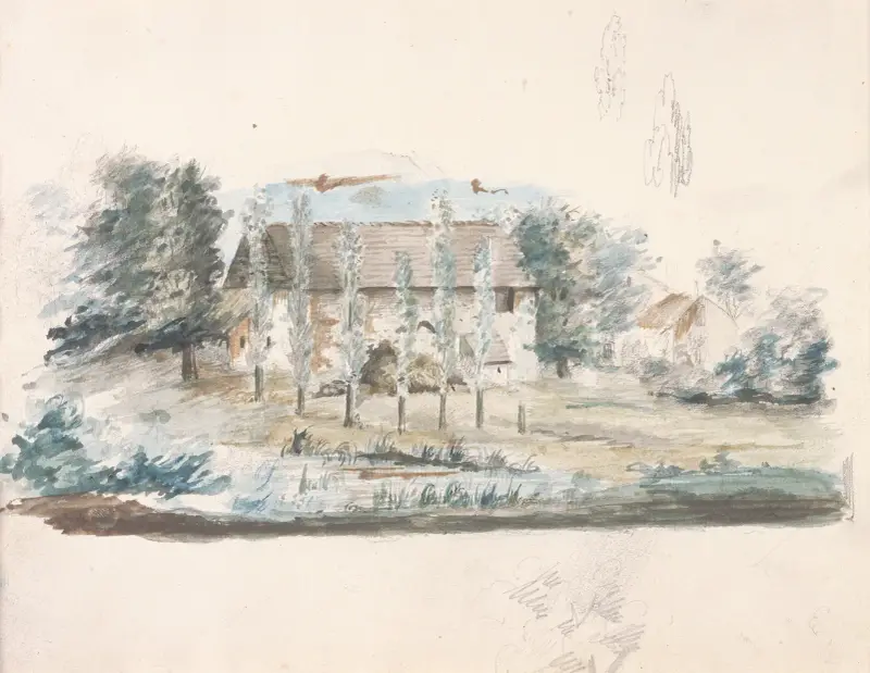Lantbruksbyggnad i ett landskap av Théodore Rousseau