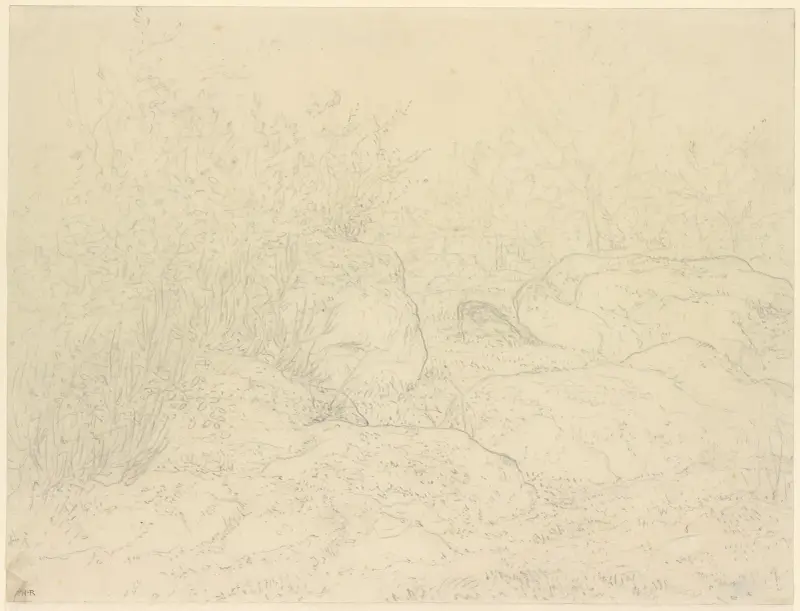 Felsen im Wald von Fontainebleau av Théodore Rousseau