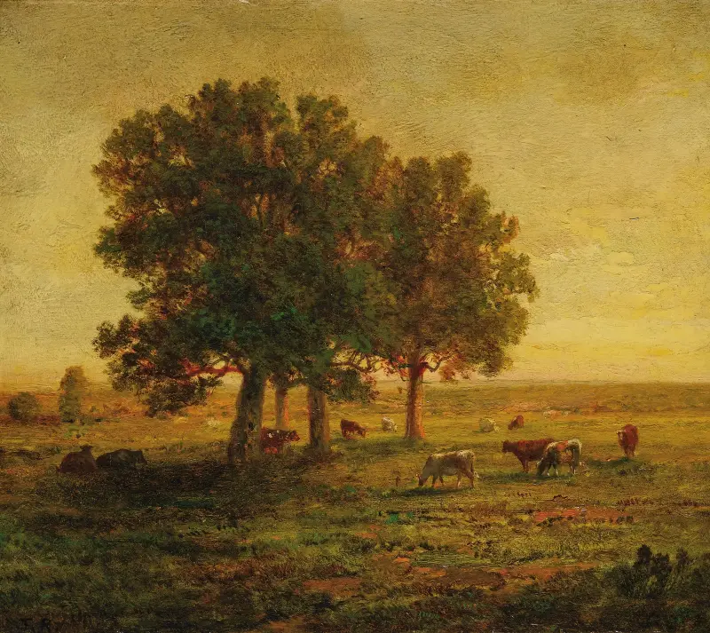 Kühe unter einer Gruppe von Eichen, Apremont von Théodore Rousseau