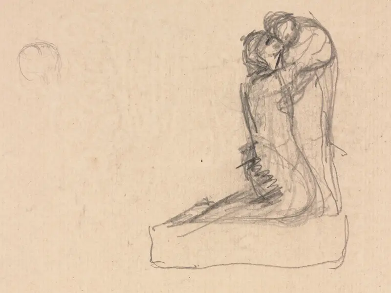 Skiss av två figurer i omfamning (verso) av Théodule Ribot