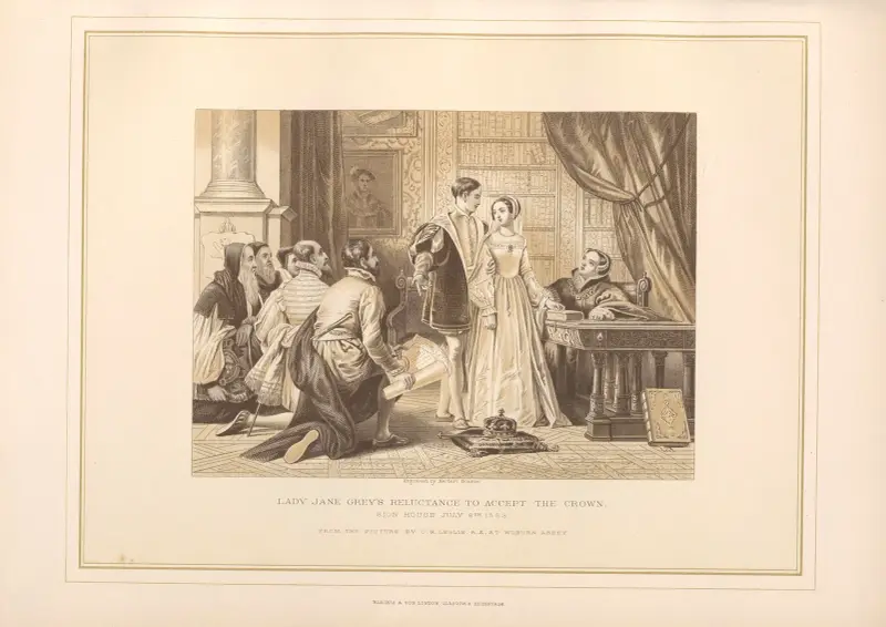 Lady Jane Grey zögert, die Krone anzunehmen – C. R. Leslie von Thomas Archer
