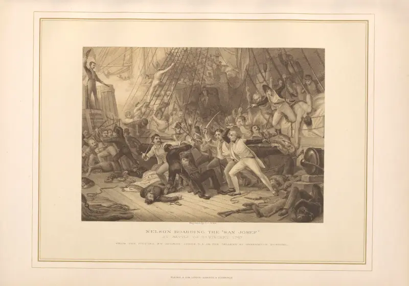 Nelson boarding the San Josef at the Battle of St. Vincent – George Jones av Thomas Archer