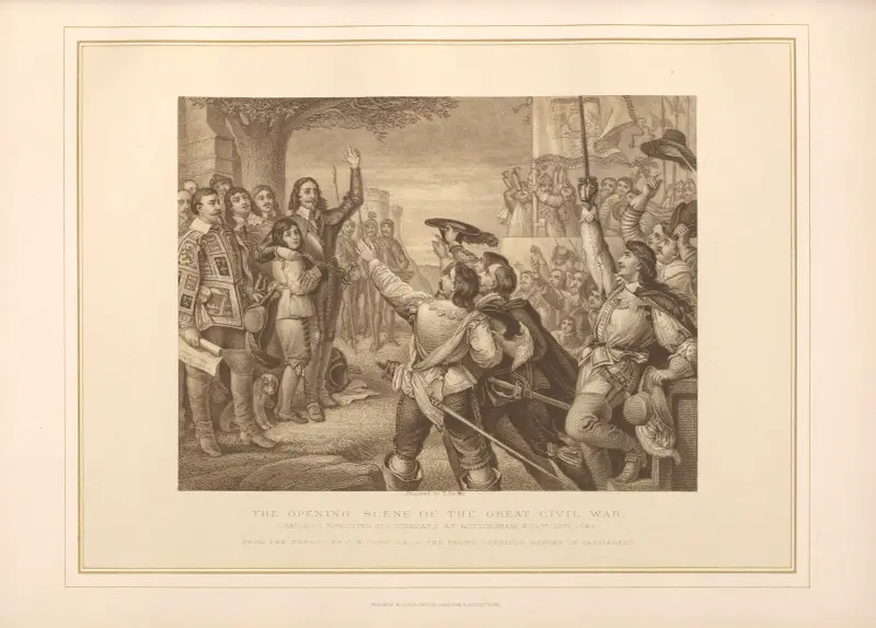 Inledningsscenen ur stora inbördeskriget – Karl I reser sin fana – C. W. Cope av Thomas Archer
