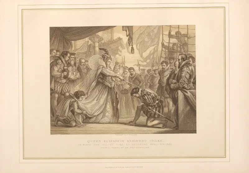 Königin Elizabeth schlägt Admiral Drake zum Ritter von Thomas Archer